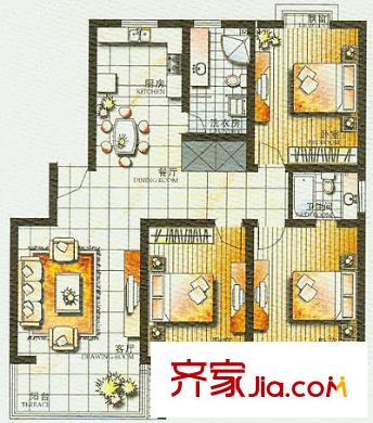 吳城仕家戶型圖戶型圖 3室2廳2衛(wèi)1廚