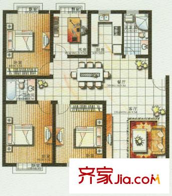 吳城仕家戶型圖戶型圖 3室2廳2衛(wèi)1廚