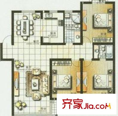 吳城仕家戶型圖戶型圖 3室2廳2衛(wèi)1廚