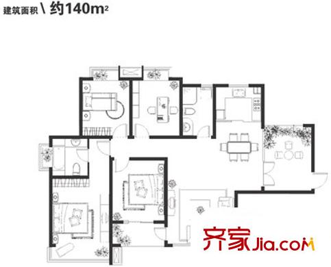 南五涇浜戶(hù)型圖 戶(hù)型圖 4室2廳2衛(wèi)1廚