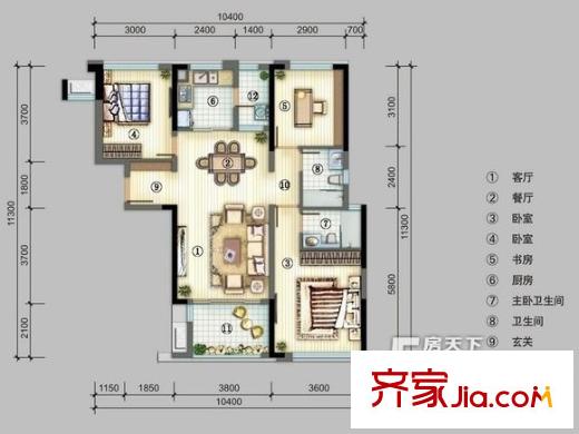 云梨小區(qū)戶型圖戶型圖 3室2廳2衛(wèi)1廚
