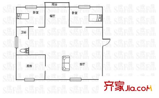 水鄉(xiāng)佳景戶型圖戶型圖 2室2廳1衛(wèi)1廚