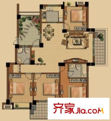 桃塢才苑戶型圖 戶型圖 3室4廳2衛(wèi)1廚