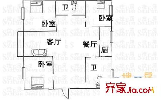 水鄉(xiāng)佳景戶型圖戶型圖 3室2廳2衛(wèi)1廚