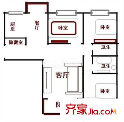 水鄉(xiāng)佳景戶型圖戶型圖 3室2廳2衛(wèi)1廚