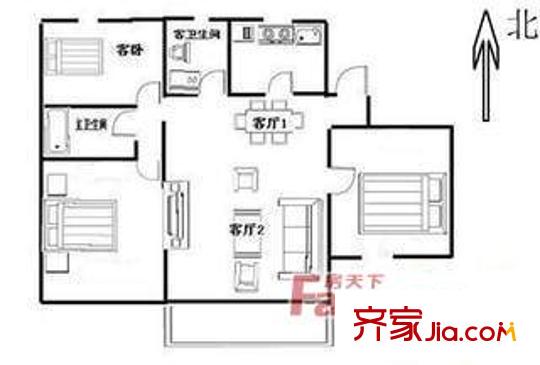 石塔橫街小區(qū)戶型圖戶型圖 2室2廳2衛(wèi)1廚