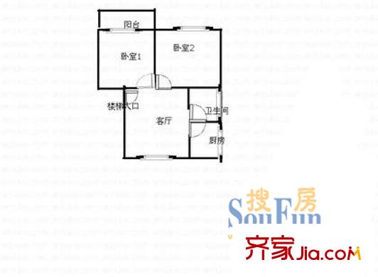靈巖新村戶型圖戶型圖 2室1廳1衛(wèi)1廚