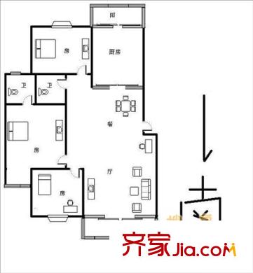湖畔花園戶型圖戶型圖 3室2廳2衛(wèi)1廚
