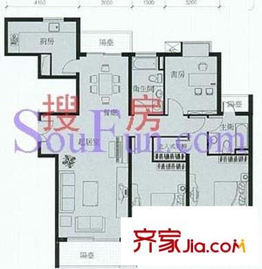 湖畔花園戶型圖 戶型圖 3室2廳2衛(wèi)1廚