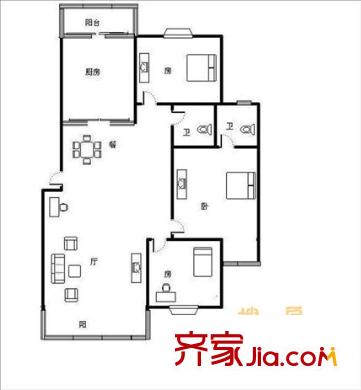 湖畔花園戶型圖戶型圖 3室2廳2衛(wèi)1廚