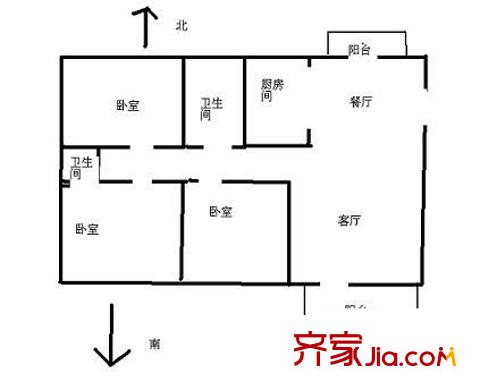 香城花園三期戶型圖戶型圖 3室2廳1衛(wèi)1廚