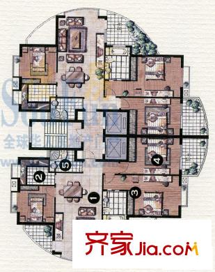 奧林清華別墅戶型圖高層A 3室2廳2衛(wèi)