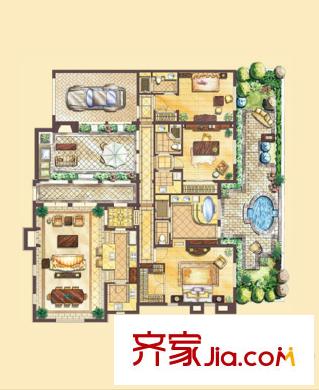 長(zhǎng)泰淀湖觀(guān)園四拼A戶(hù)型 3室2廳3衛(wèi)1廚