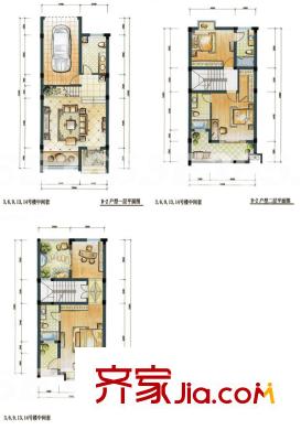 太湖緣戶型圖3、6、9、13、14#B-2戶型1-3層 5室2廳5衛(wèi)1廚