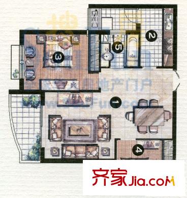 奧林清華別墅戶型圖高層B 2室2廳1衛(wèi)