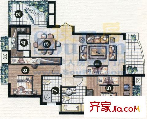 奧林清華別墅戶型圖高層C 2室2廳2衛(wèi)