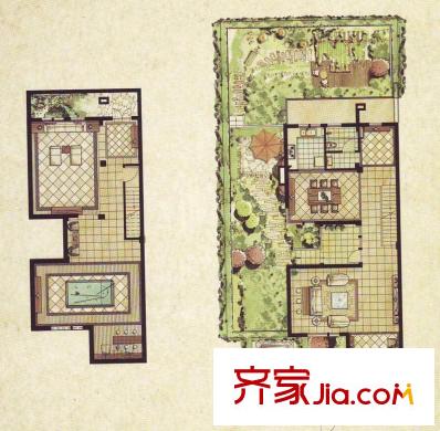 山水映象瀾郡戶型圖A2戶型地下室、一層 3室2廳3衛(wèi)1廚