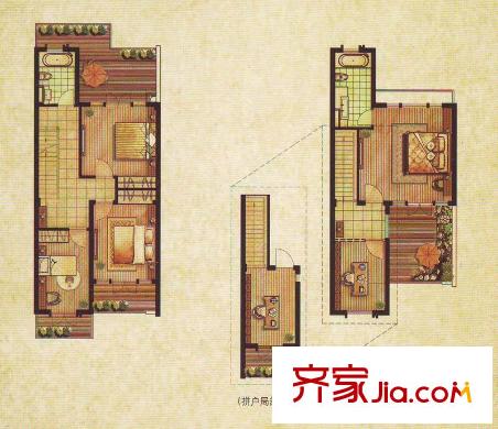 山水映象瀾郡戶型圖A3戶型二層、三層 3室2廳3衛(wèi)1廚