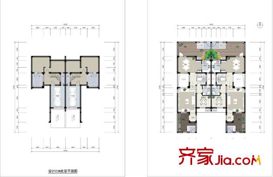 水秀坊別墅戶型圖一期雙拼23號戶型底層、一層 2室2廳1衛(wèi)1廚