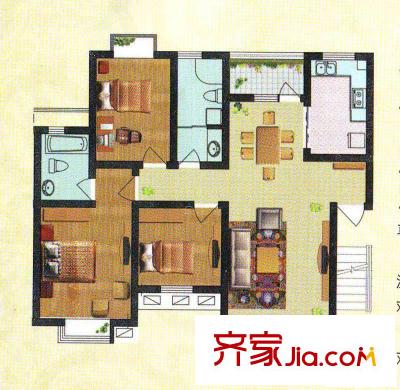 禾盛花苑戶型圖一期1、6、7號樓標準層C1戶型 3室2廳2衛(wèi)1廚