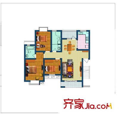禾盛花苑戶型圖1、6、7號樓C戶型 3室2廳2衛(wèi)1廚