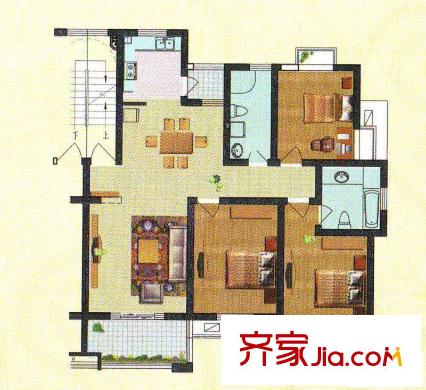 禾盛花苑戶型圖一期6號樓標準層D1戶型 3室2廳2衛(wèi)1廚