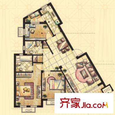 奧園印象高迪D3戶型 3室2廳2衛(wèi)1廚