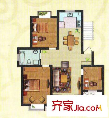 禾盛花苑戶型圖一期2、3、5號樓標(biāo)準(zhǔn)層B戶型 3室2廳1衛(wèi)1廚