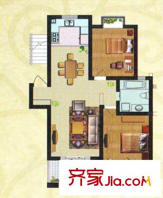 禾盛花苑戶型圖一期4號樓標(biāo)準(zhǔn)層A戶型 2室2廳1衛(wèi)1廚