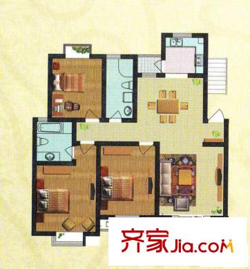 禾盛花苑戶型圖一期3號樓標準層D戶型 3室2廳2衛(wèi)1廚