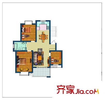 禾盛花苑戶型圖2、3、5號樓B戶型 3室2廳1衛(wèi)1廚