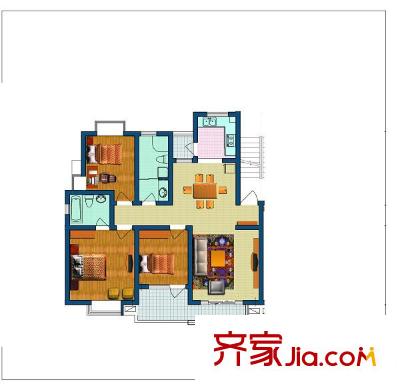 禾盛花苑戶型圖1、6、7號樓C戶型 3室2廳2衛(wèi)1廚