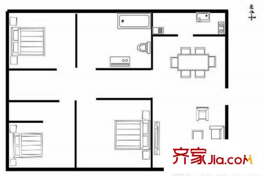銀橋三期日月灣戶型圖三室一廳一衛(wèi)一廚 3室1廳1衛(wèi)1廚