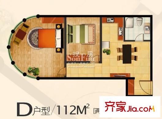鄰蠡中心戶型圖D戶型112平米 2室2廳1衛(wèi)1廚