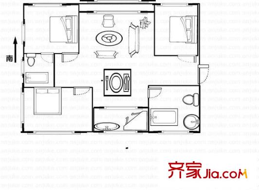 胥口采香一村 2室 戶型圖