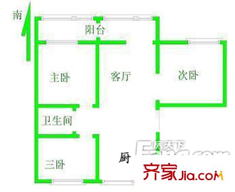 長風(fēng)新村戶型圖戶型圖 3室2廳1衛(wèi)1廚