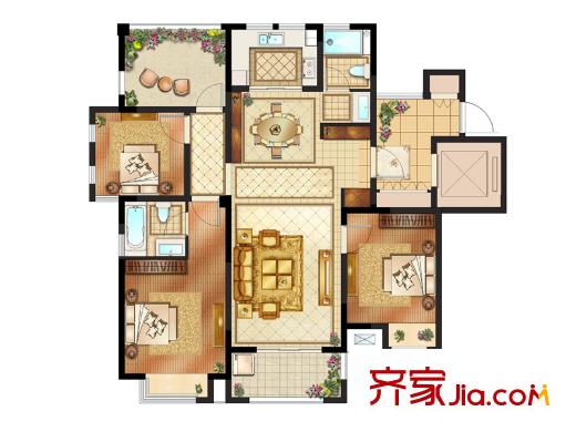 陽(yáng)光景庭1#高層標(biāo)準(zhǔn)層A戶型 3室2廳1衛(wèi)1廚