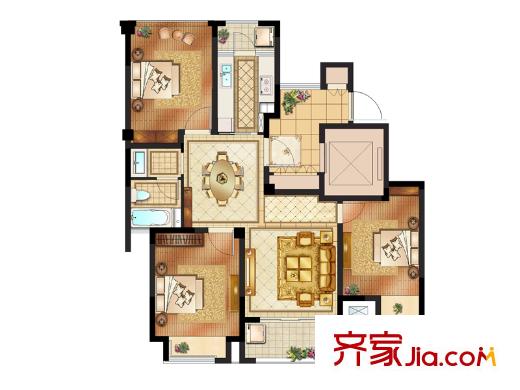 陽(yáng)光景庭1#4#高層標(biāo)準(zhǔn)層B戶型 3室2廳1衛(wèi)1廚