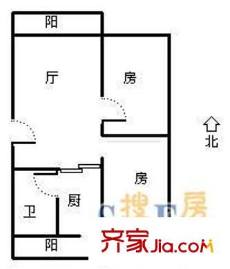 玉蓮新村戶型圖戶型圖 2室1廳1衛(wèi)1廚