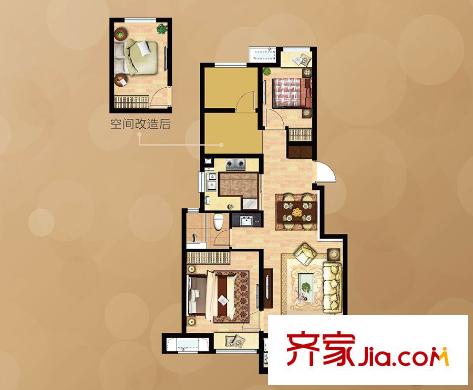 萬(wàn)科北宸之光高層標(biāo)準(zhǔn)層B戶型 2室2廳1衛(wèi)1廚