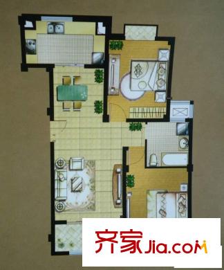金御華庭戶型圖15、16號樓A1戶型 2室2廳1衛(wèi)1廚