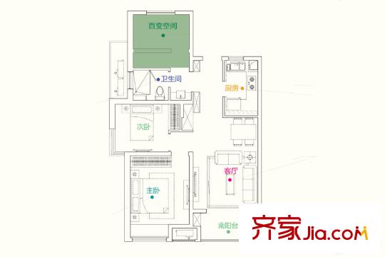 萬(wàn)科北宸之光1#高層標(biāo)準(zhǔn)層85平方米戶型 3室1廳1衛(wèi)1廚