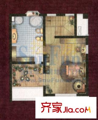 開元碧水灣戶型圖D型三層 1室1衛(wèi)