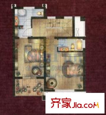開元碧水灣戶型圖D型二層 1室1廳2衛(wèi)