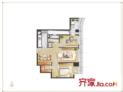 圓融星座公館標(biāo)準(zhǔn)層D1戶型 2室2廳1衛(wèi)1廚