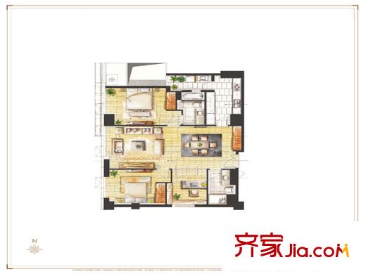 圓融星座公館標(biāo)準(zhǔn)層C1戶型 2室2廳2衛(wèi)1廚