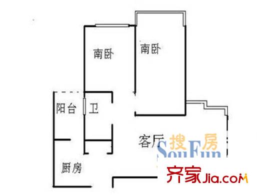 蘭園公寓戶型圖戶型圖 2室1廳1衛(wèi)1廚