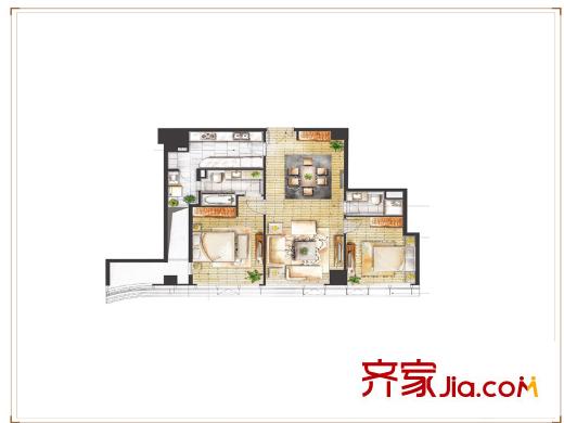 圓融星座公館標(biāo)準(zhǔn)層D2戶型 3室2廳1衛(wèi)1廚