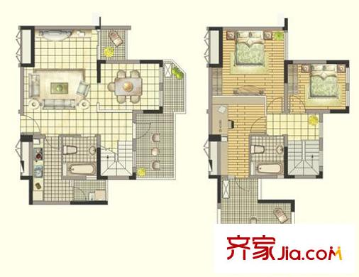 華園四季戶(hù)型圖A1復(fù)式 2室2廳2衛(wèi)1廚