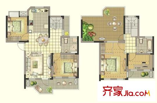 華園四季戶(hù)型圖C2復(fù)式 3室2廳2衛(wèi)1廚